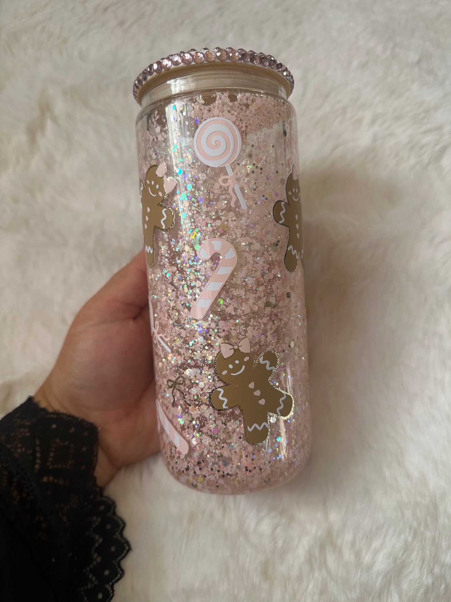 Gingerbread candy lane 16oz snowglobe tumbler