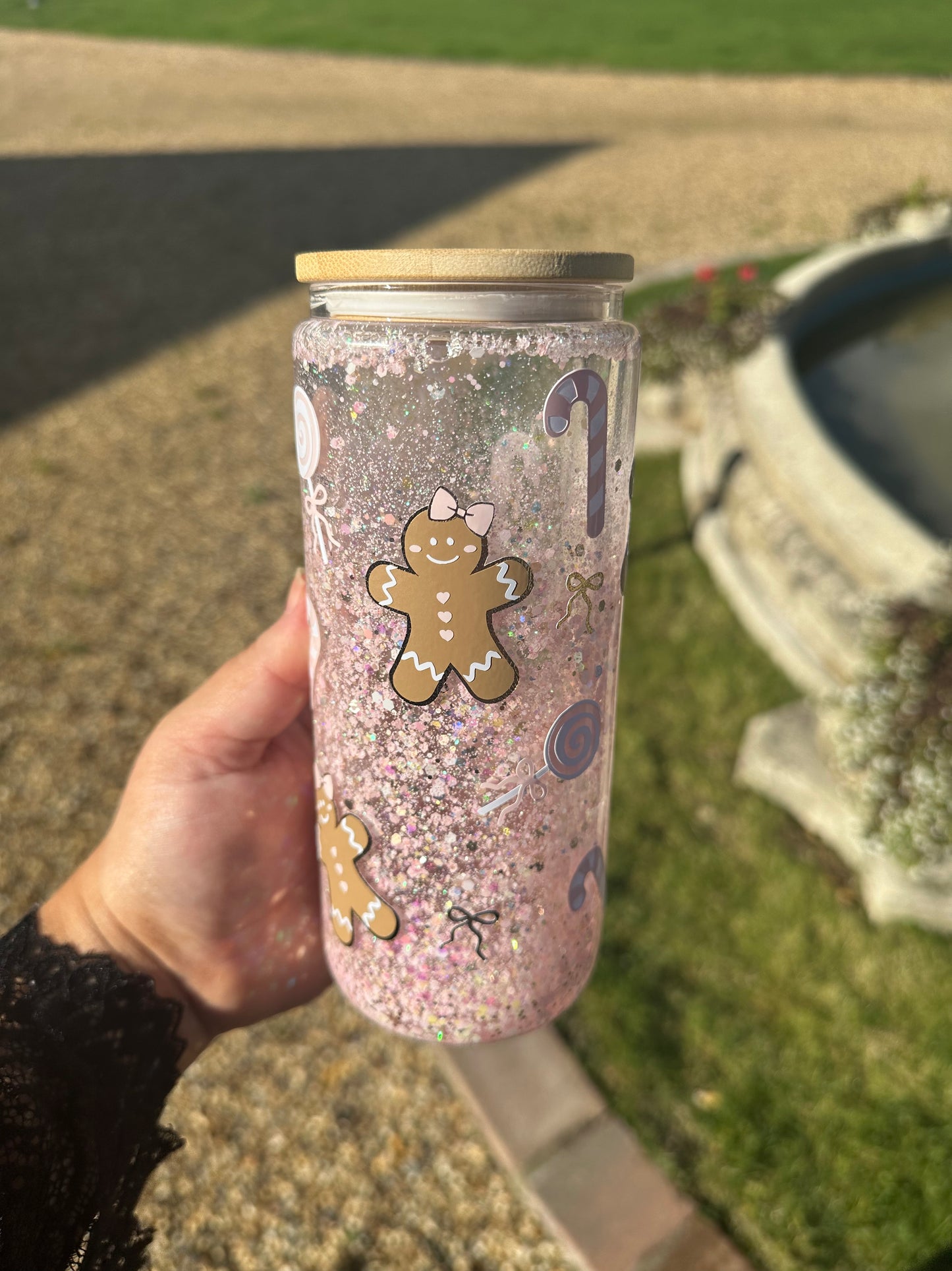 Gingerbread candy lane 16oz snowglobe tumbler