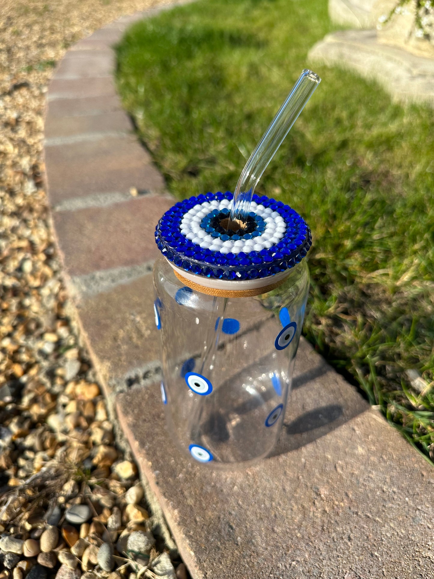 Evil eye glass tumbler