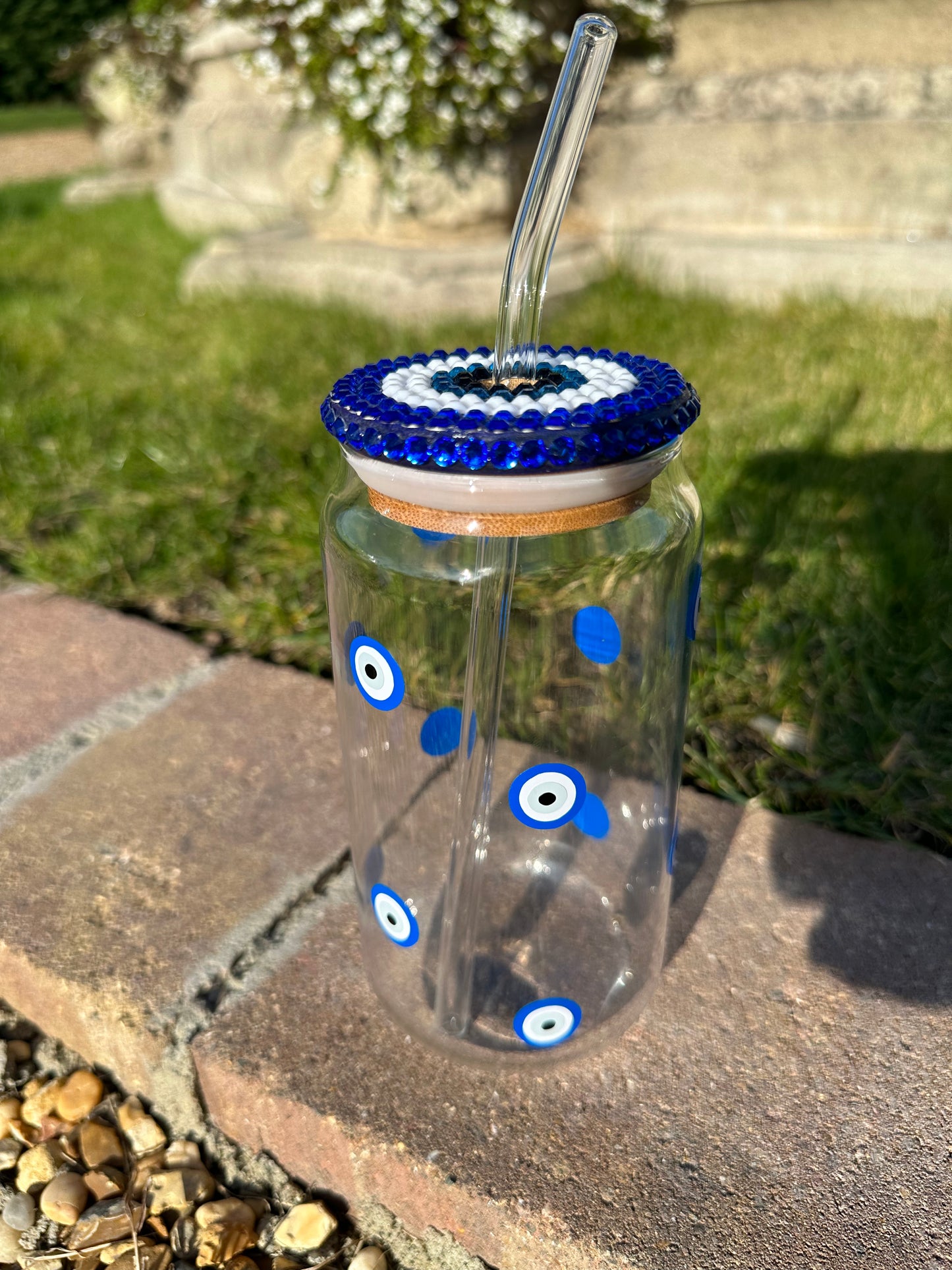 Evil eye glass tumbler