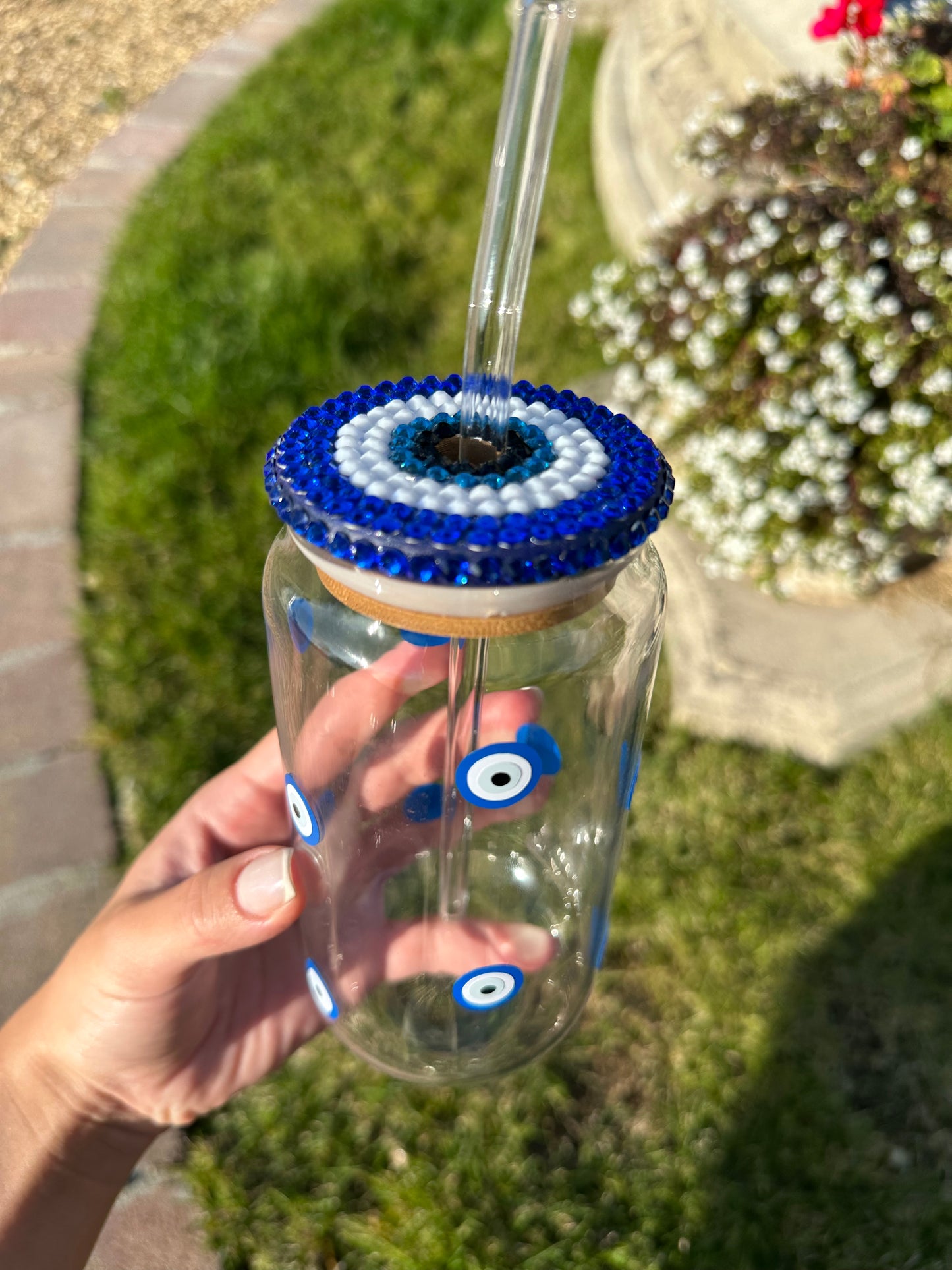Evil eye glass tumbler